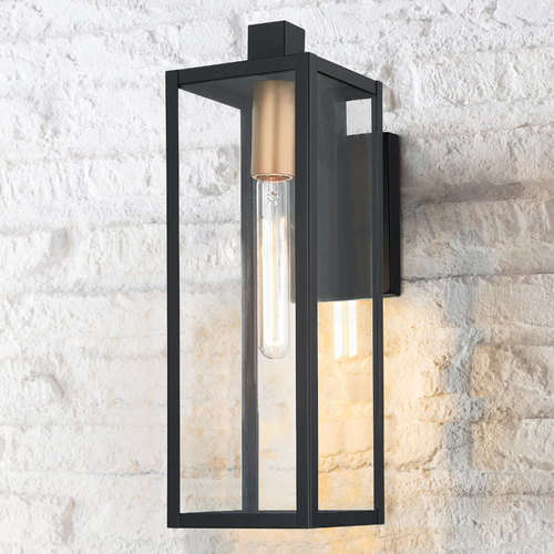 Design Classics Lighting Modern Outdoor Wall Light Black 17.25 Inches Tall 1838-GDBK