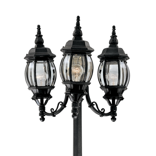 Designers Fountain Lighting Three Light Black Post Light with Clear Glass - Post Included 1923-BK