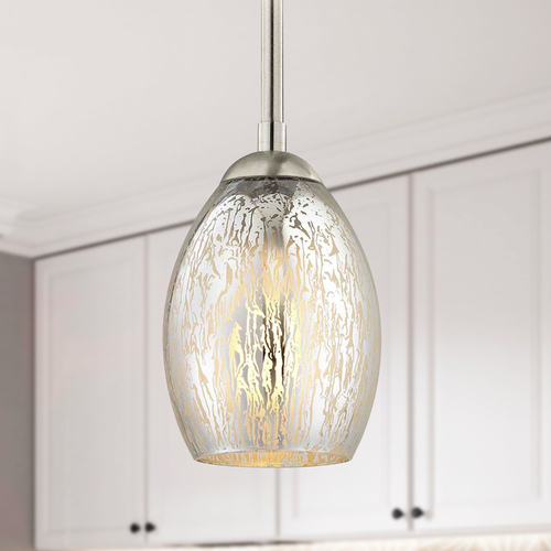 Satin Nickel Mini-Pendant Light Mercury Glass Oblong
