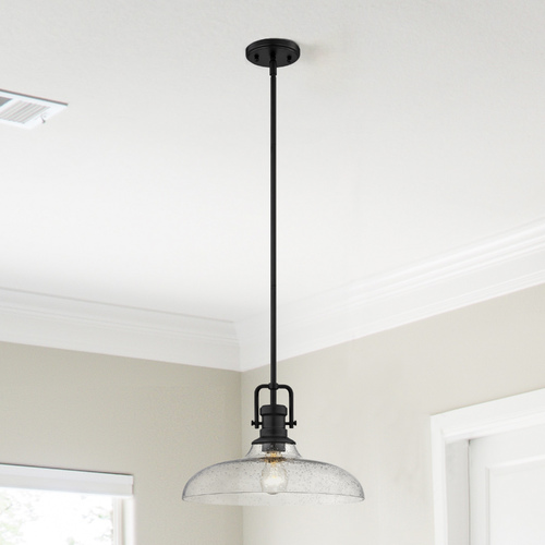 Seeded Glass Pendant Light Black Finish 14-Inch Wide