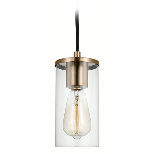 Visual Comfort Studio Collection Zire Satin Brass Mini-Pendant Light with Cylindrical Shade