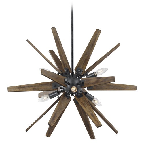 Visual Comfort Studio Collection Thorne Dark Weathered Zinc & Weathered Oak Chandelier by Visual Comfort Studio F3257/6DWZ/WOW