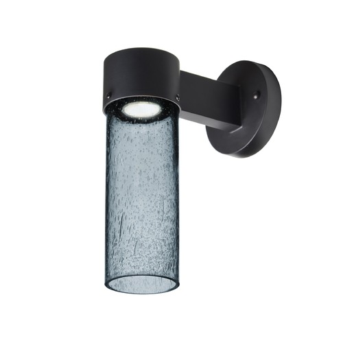 Besa Lighting Blue Seeded Glass LED Outdoor Wall Light Black Juni by Besa Lighting JUNI10BL-WALL-LED-BK