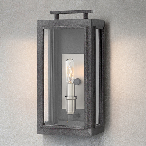 Hinkley Sutcliffe Outdoor Wall Light in Aged Zinc with Clear Glass by Hinkley Lighting 2910DZ