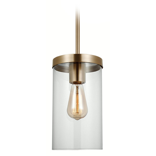 Visual Comfort Studio Collection Zire Satin Brass Mini-Pendant Light with Cylindrical Shade