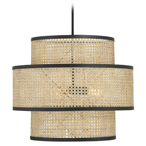 Meridian 22-Inch Stacked Pendant in Natural Cane & Matte Black by Meridian M7016MBK