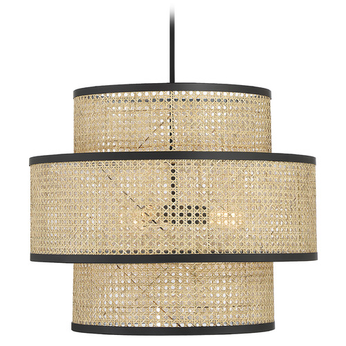 22-Inch Stacked Pendant in Natural Cane & Matte Black by Meridian
