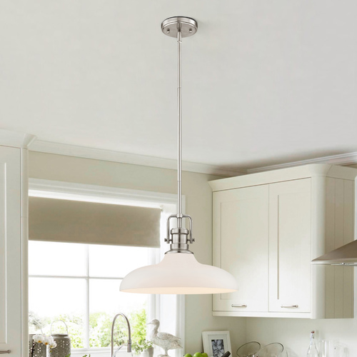 Design Classics Lighting Industrial Pendant Light Satin Nickel Finish  14-Inch Wide 1763-09 G1784-WH