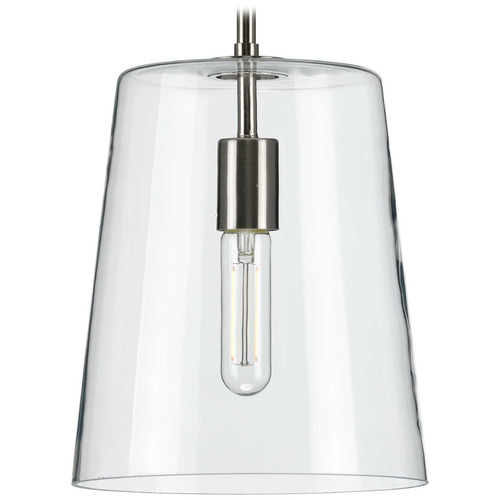 Progress Lighting Clarion Brushed Nickel Mini-Pendant Light with Conical Shade