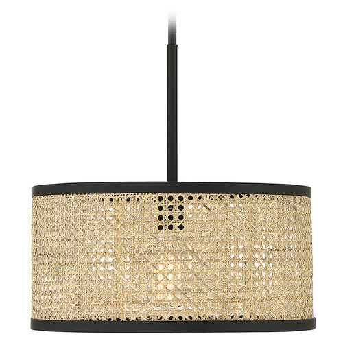 16-Inch Pendant in Natural Cane & Matte Black by Meridian