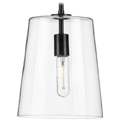 Progress Lighting Clarion Matte Black Mini-Pendant Light with Conical Shade
