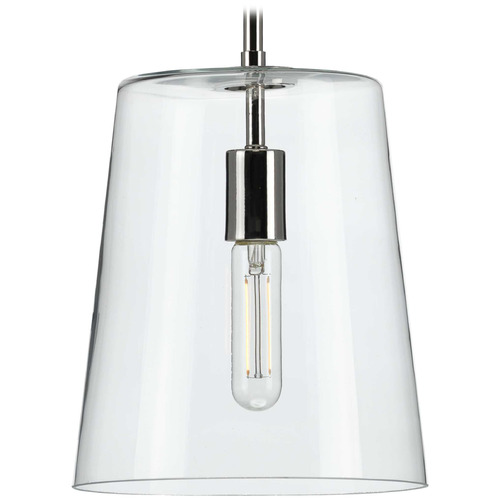 Progress Lighting Clarion Polished Nickel Mini-Pendant Light with Conical Shade