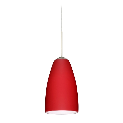 Besa Lighting Modern Pendant Light Red Glass Satin Nickel by Besa Lighting 1JT-1511RM-SN