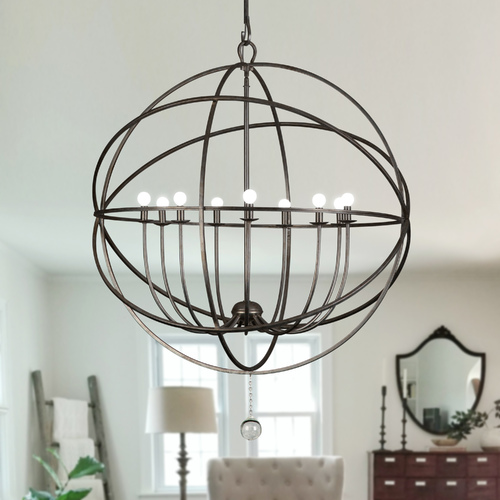 Crystorama Lighting Solaris 40-Inch Orb Chandelier in Bronze with Glass Drop 9229-EB