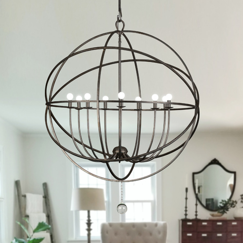 Solaris 40-Inch Orb Chandelier in Bronze with Glass Drop