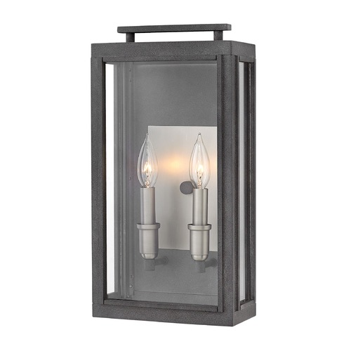 Hinkley Sutcliffe Outdoor Wall Light in Aged Zinc with Clear Glass 2914DZ