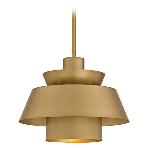 Quoizel Lighting Quoizel Lighting Lumi Brushed Weathered Brass Pendant Light with Drum Shade LMI1814BWS
