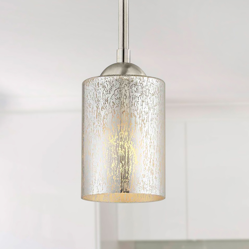 Satin Nickel Mini-Pendant Light Mercury Glass Cylindrical
