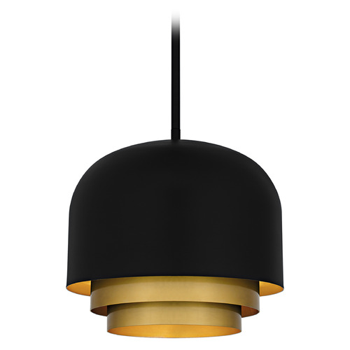 Quoizel Lighting Frankie Matte Black & Gold Pendant Light with Bowl / Dome Shade
