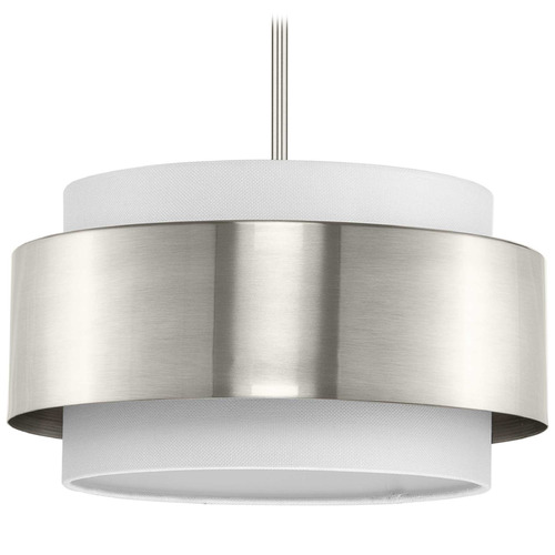 Progress Lighting Progress Lighting Silva Brushed Nickel Pendant Light with Drum Shade P500399-009