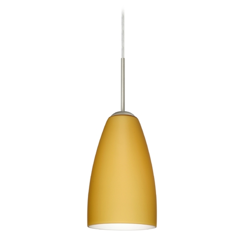 Modern Pendant Light Beige / Cream Glass Satin Nickel by Besa Lighting