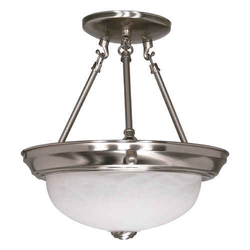 Nuvo Lighting Nuvo 11 in. 2Lt. Semi-Flush Mount Brushed Nickel Finish with Smooth Alabaster Glass 60W 60/200