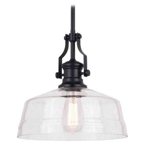 Vaxcel Lighting Beloit Matte Black Pendant Light with Warehouse Shade