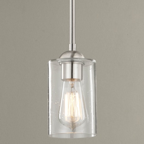 Seeded Glass Satin Nickel Mini Pendant Light