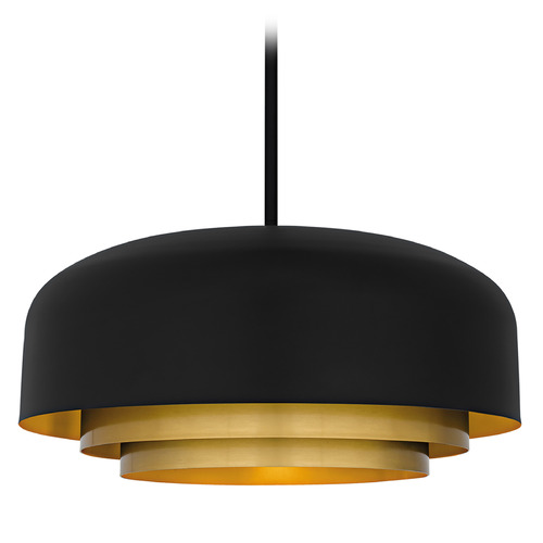Quoizel Lighting Frankie Matte Black & Gold Pendant Light with Bowl / Dome Shade