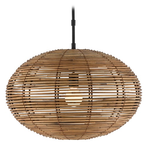 Currey and Company Lighting Currey and Company Vanadis Satin Black / Natural Pendant Light with Oval Shade 9000-0463