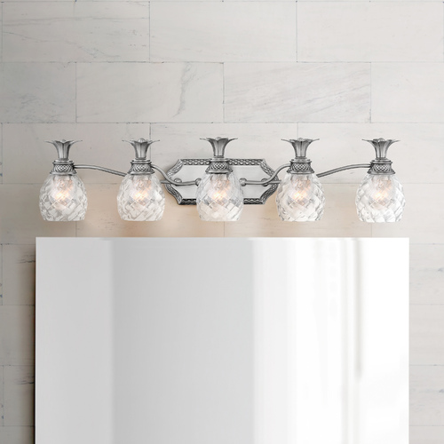 Hinkley Hinkley Plantation 5-Light Polished Antique Nickel Bathroom Light with Clear Optic Glass 5315PL