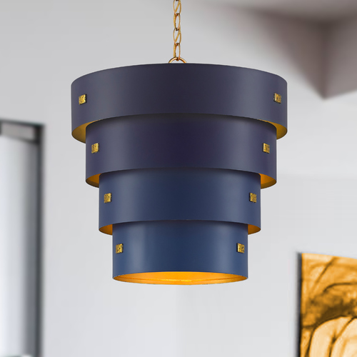 Currey and Company Graduation Blue / Gold Leaf / New Gold Leaf Pendant Light