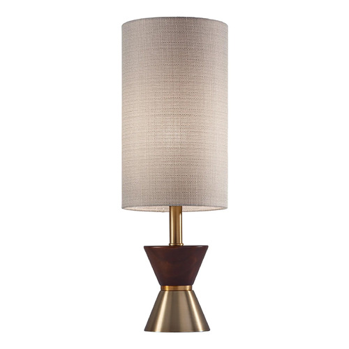 Adesso Home Carmen Antique Brass and Walnut Rubberwood Table Lamp with Cylindrical Shade