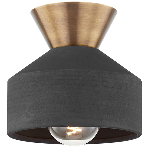 Troy Lighting Covina Patina Brass & Ceramic Black Flushmount Light
