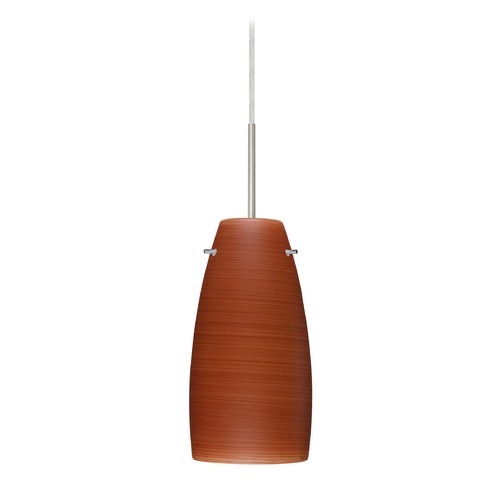 Besa Lighting Modern Pendant Light Brown Glass Satin Nickel by Besa Lighting 1JT-1512CH-SN