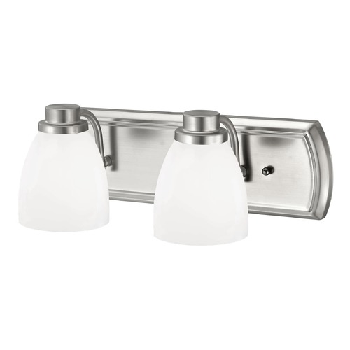 Design Classics Lighting 2-Light Bath Bar in Satin Nickel with Glossy Opal Bell Glass 1202-09 GL1024MB
