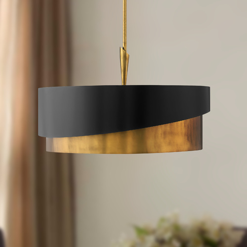 Gigi 26-Inch Pendant in Heritage Brass & Satin Black by Fredrick Ramond