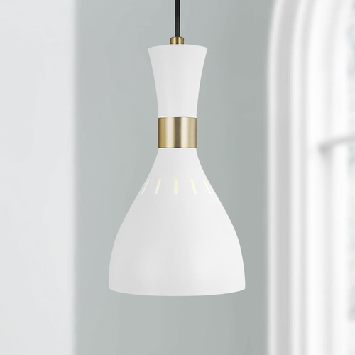 Visual Comfort Studio Collection ED Ellen-DeGeneres Joan Matte White & Burnished Brass Mini Pendant by Visual Comfort Studio EP1141MWT