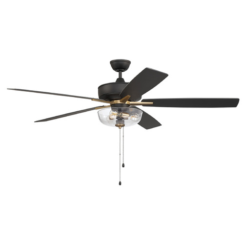 Craftmade Lighting Super Pro 101 Flat Black & Satin Brass LED Ceiling Fan by Craftmade Lighting S101FBSB5-60BWNFB