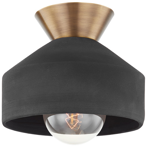 Troy Lighting Covina Patina Brass & Ceramic Black Flushmount Light