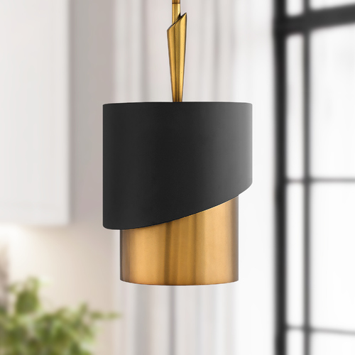 Gigi 10-Inch Pendant in Heritage Brass & Black by Fredrick Ramond