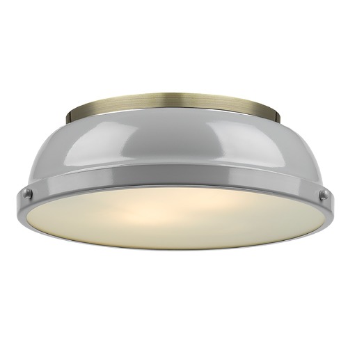 Golden Lighting Duncan Flush Mount in Aged Brass & Gray by Golden Lighting 3602-14AB-GY