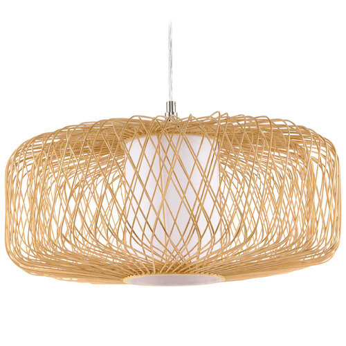 Progress Lighting Cordova Natural Rattan Pendant Light with Cylindrical Shade