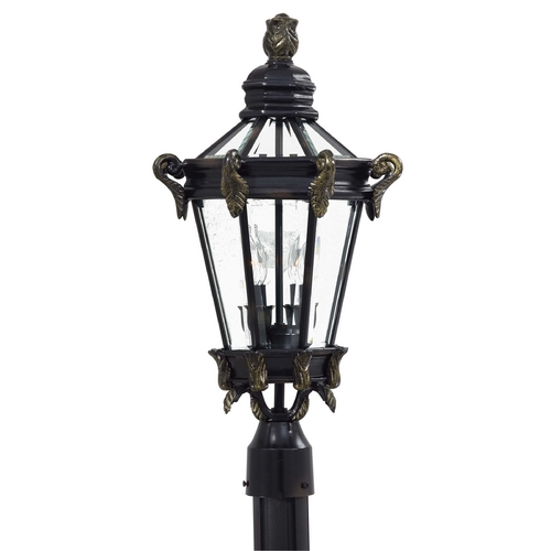 Post Light with Clear Glass in Heritage with Gold Highlights by Minka Lavery