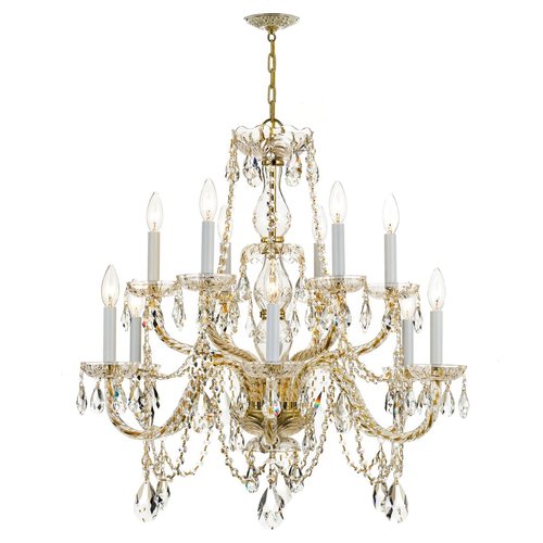 Crystorama Lighting Traditional Swarovski Crystal 12-Light Chandelier in Polished Brass 1135-PB-CL-SAQ