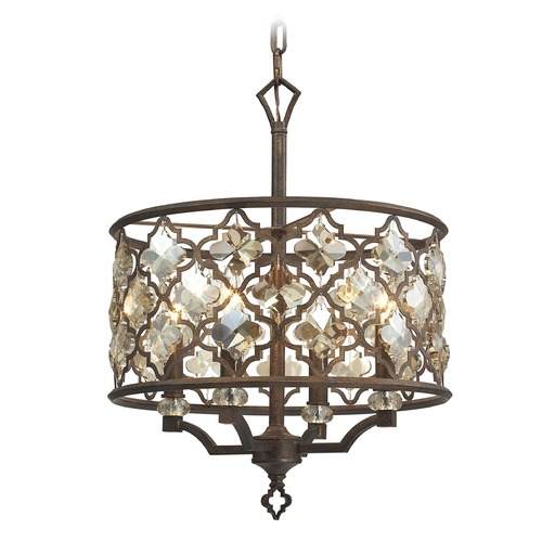 Elk Lighting Elk Lighting Armand Weathered Bronze Pendant Light with Drum Shade 31096/4