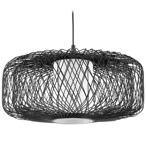 Progress Lighting Progress Lighting Cordova Black Rattan Pendant Light with Cylindrical Shade P500397-202