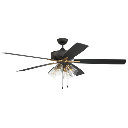 Craftmade Lighting Super Pro 104 Flat Black & Satin Brass LED Ceiling Fan by Craftmade Lighting S104FBSB5-60BWNFB