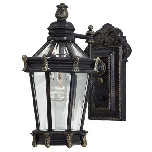 Outdoor Wall Light with Clear Glass in Heritage with Gold Highlights by Minka Lavery