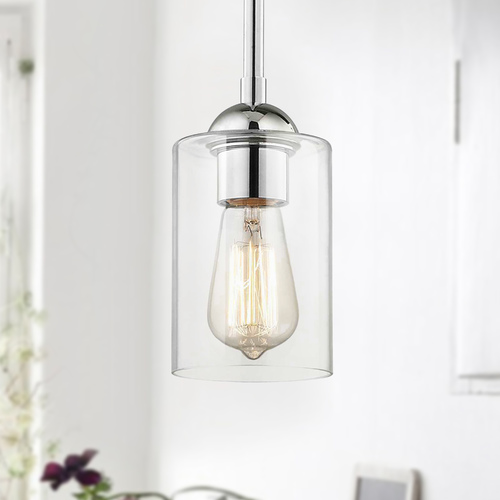 Design Classics Lighting Chrome Mini-Pendant Light with Cylindrical Shade 581-26 GL1040C